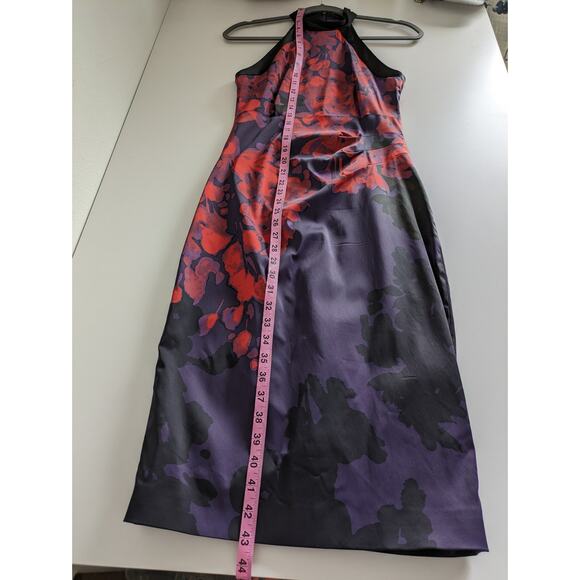 Karen Millen Dress Halter Floral Satin Cocktail Purple Red Black Designer Size 6 - Picture 13 of 13